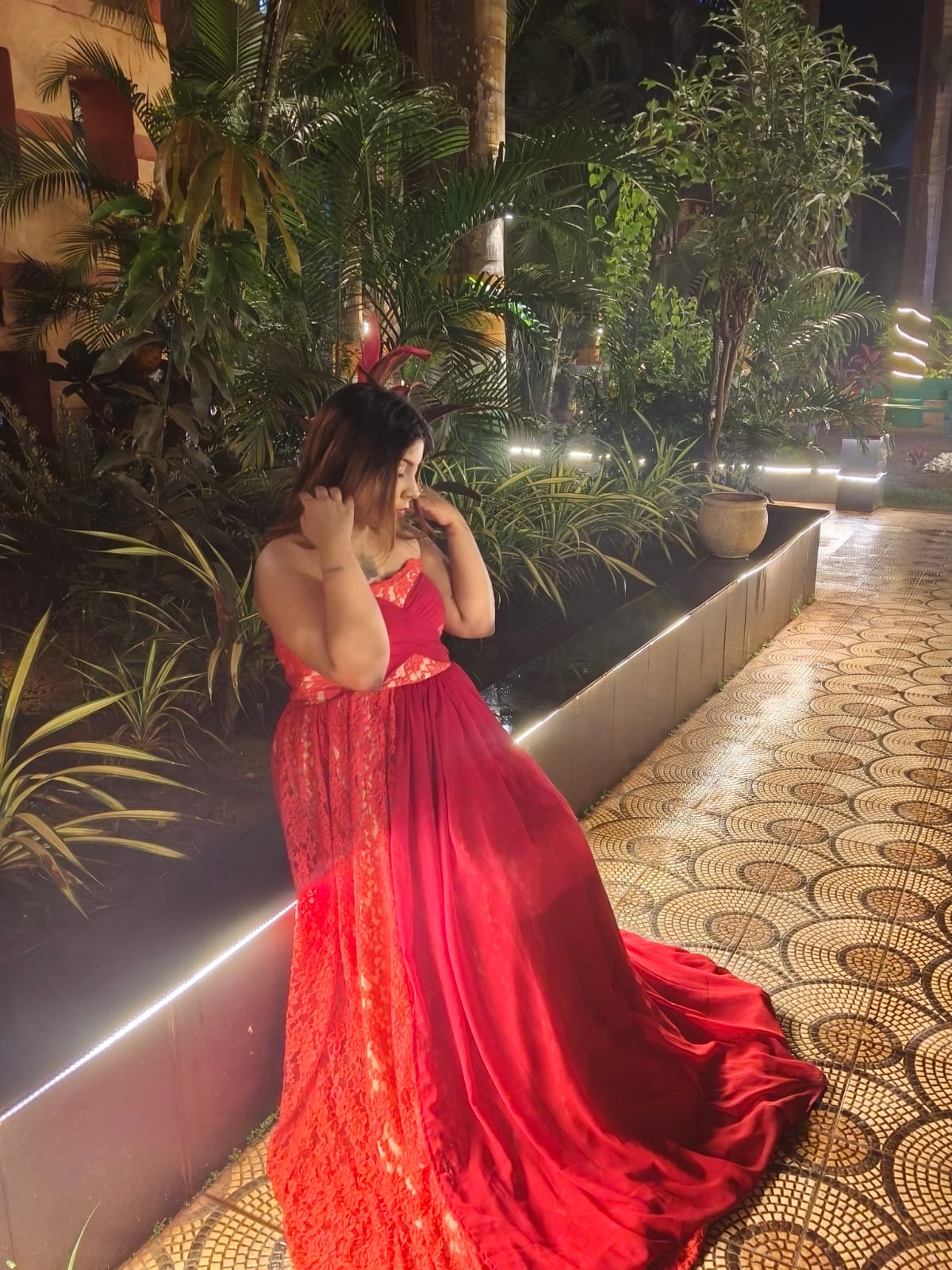 Sweetheart Neck Gown In Red Colour- Net & Georgette