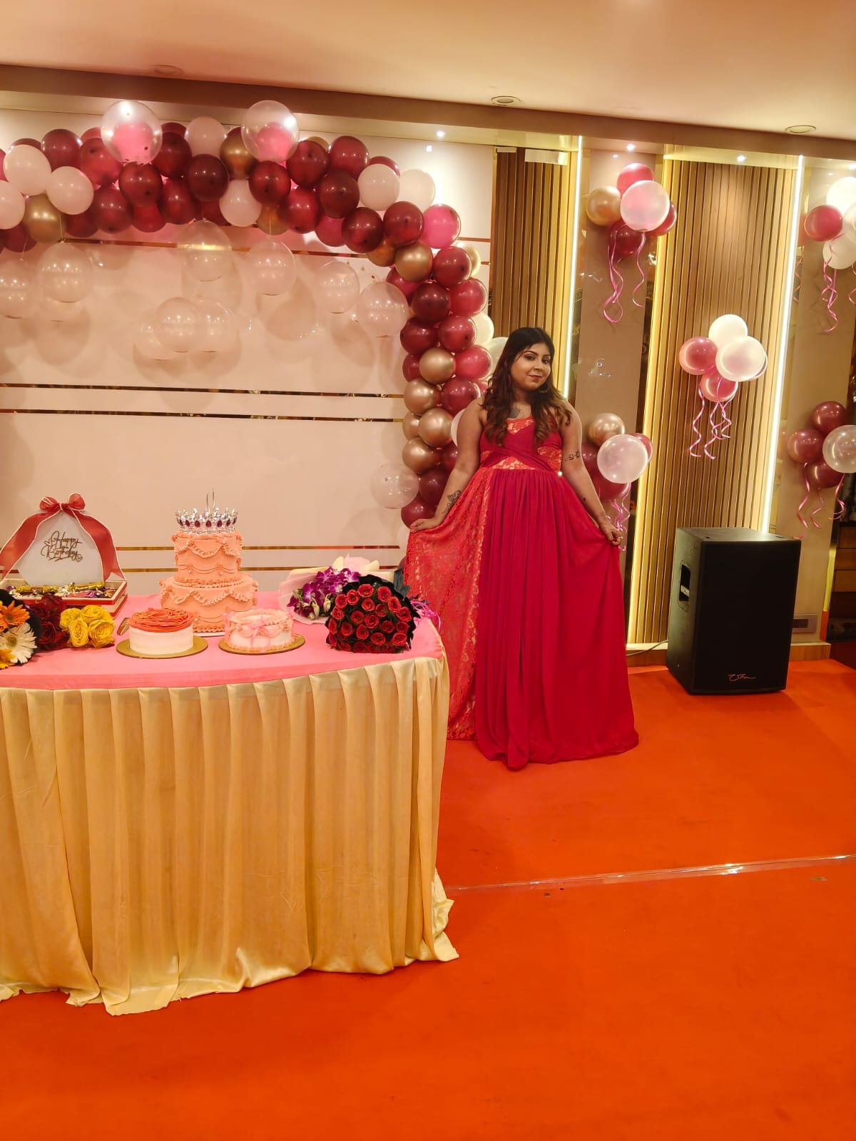 Sweetheart Neck Gown In Red Colour- Net & Georgette