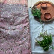 Gota And Mukesh Embroidered Pastel Pink Flared Lehenga Set In Tissue Fabric
