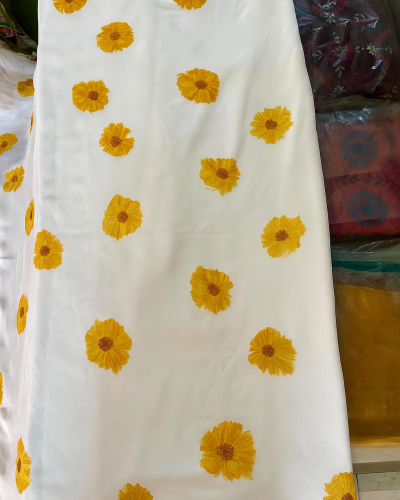 Hand Painted flowers on Pure Georgette Fabric