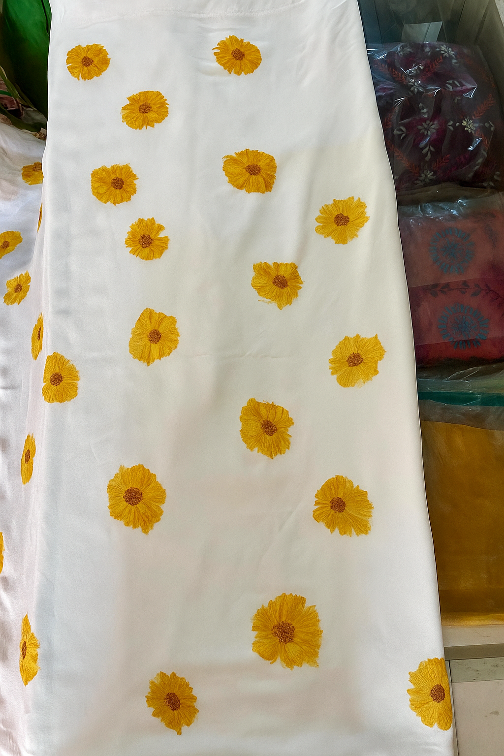 Hand Painted flowers on Pure Georgette Fabric