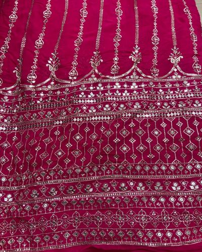 Pure georgette Rani Pink heavy zari and sequin Embrodiered Daman Design Fabric