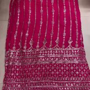 Pure georgette Rani Pink heavy zari and sequin Embrodiered Daman Design Fabric