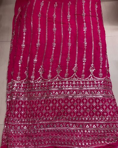 Pure georgette Rani Pink heavy zari and sequin Embrodiered Daman Design Fabric