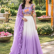 Lavender Ombre With Floral Multi Embroidered Twinning Couple Outfit