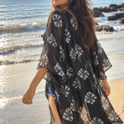 Black And White Bandhani Chiffon Kaftan Shrug