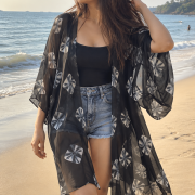 Black And White Bandhani Chiffon Kaftan Shrug