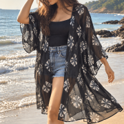 Black And White Bandhani Chiffon Kaftan Shrug