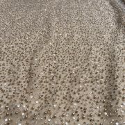 Big Width Imported net Fabric with all over Pearl and Cut Dana hand embroidery on it in beige golden Colour
