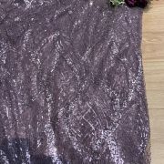 Lavender Colour Net With Silver And Tonal Sequins And Cutdana, In Leaf Pattern Fabric