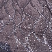 Lavender Colour Net With Silver And Tonal Sequins And Cutdana, In Leaf Pattern Fabric