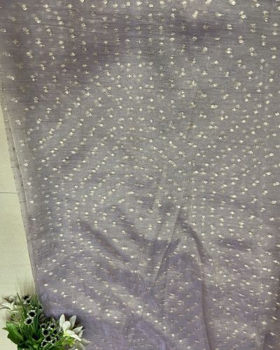 Tissue Organza fabric with polka woven all over in Lavender Colour