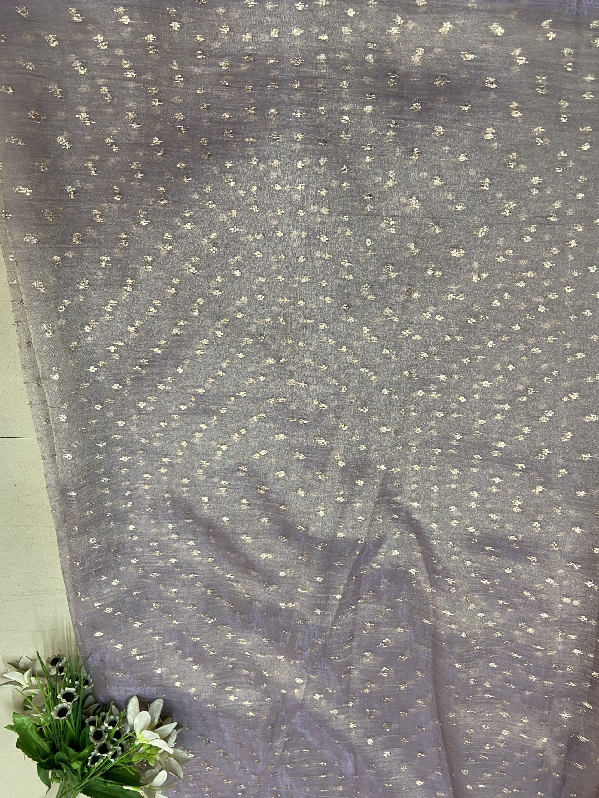 Tissue Organza fabric with polka woven all over in Lavender Colour
