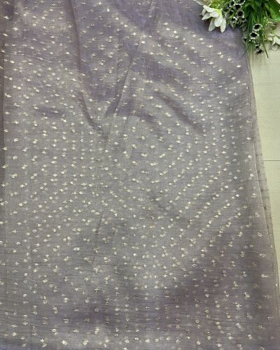Tissue Organza fabric with polka woven all over in Lavender Colour