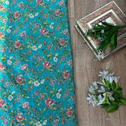 Sky blue Floral pure natural crepe fabric with embroidery details all over