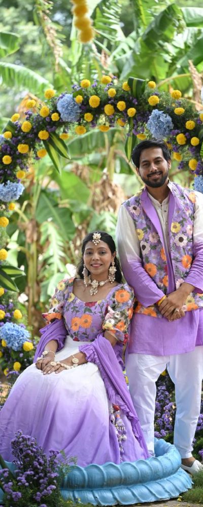 Lavender Ombre With Floral Multi Embroidered Twinning Couple Outfit