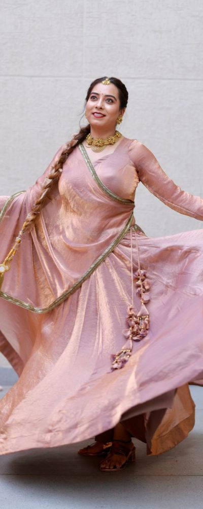 Rose Gold Organza Satin Lehenga