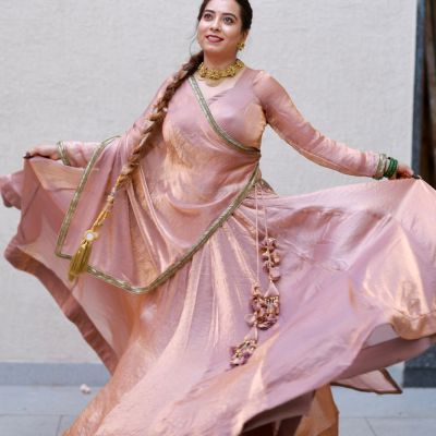 Rose Gold Organza Satin Lehenga