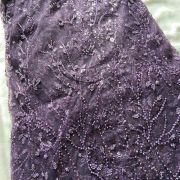 Plum Purple Hand embroidered bead work floral Net fabric